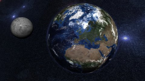 Frontal View of the planet earth and the orbiting moon