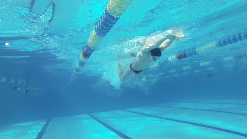 Beautiful underwater slow motion view of swimming butterfly style
