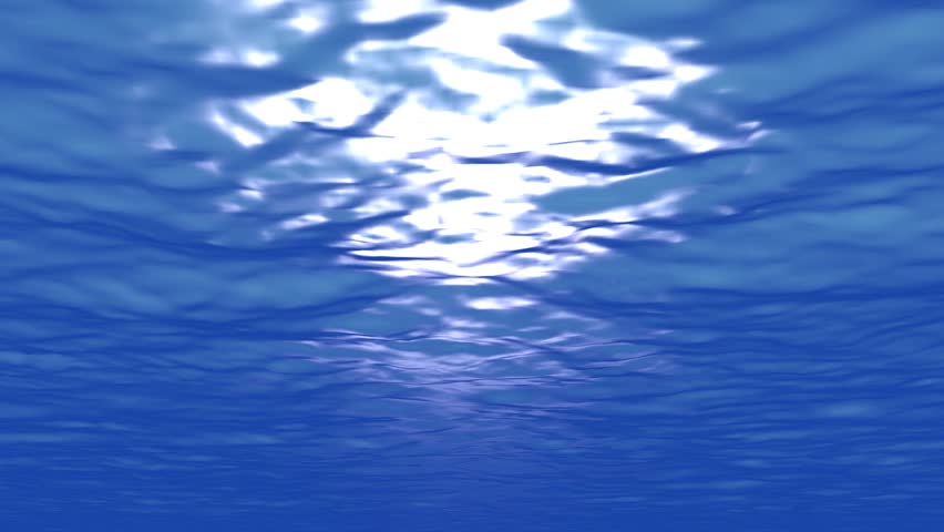 Underwater scene with light shining through the water's surface