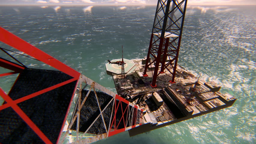Helicopter taking off from an oil platform