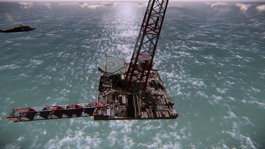 Oil platform sinking in the ocean