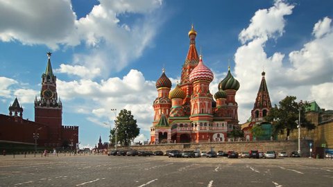 Moscow, Red Square, Kremlin and St. Basil ( Resurrection) Cathedral, time-lapse.