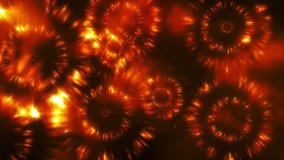 Abstract motion background in fiery colors, shining lights, energy waves  and sparkling  particles, seamless looping.