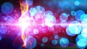 Abstract motion background in blue colors, shining lights, energy waves  and sparkling  particles, seamless looping.