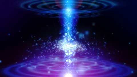 Abstract motion background in blue colors, shining lights, energy waves  and sparkling  particles, seamless looping.