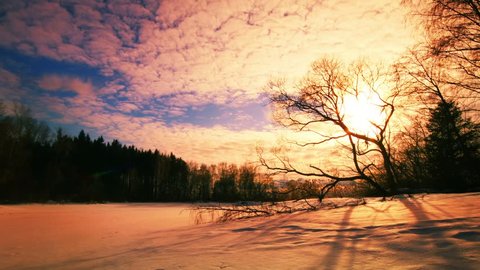 Winter sunset landscape,  time-lapse