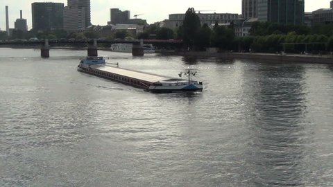 Barge on the Main river in Frankfurt, Germany