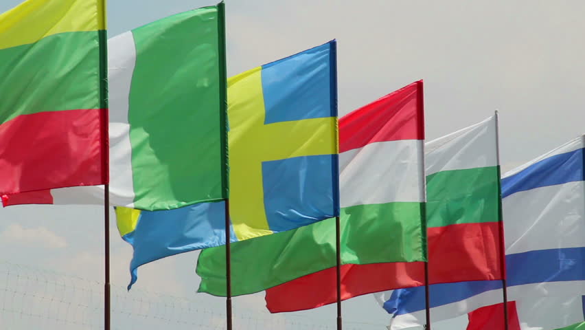 International summit European flags on wind day time