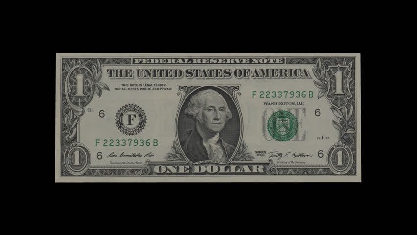 One dollar bill turns into 100 dollars, spinning transformation