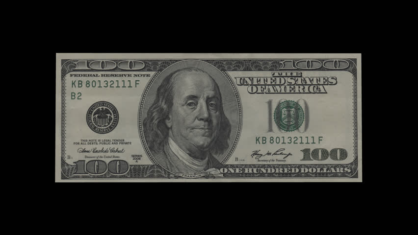 100 dollar bill turns into stack of dollar bills, spinning