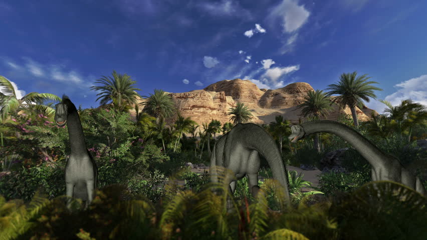 Brachiosaurus against blue sky, seamless loop