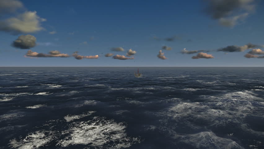 Oil Rig, flight across ocean