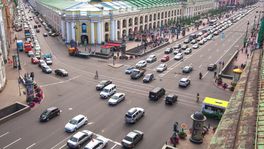 Traffic on crossroads in St. Petersburg, Russia (timelapse) shot in full HD