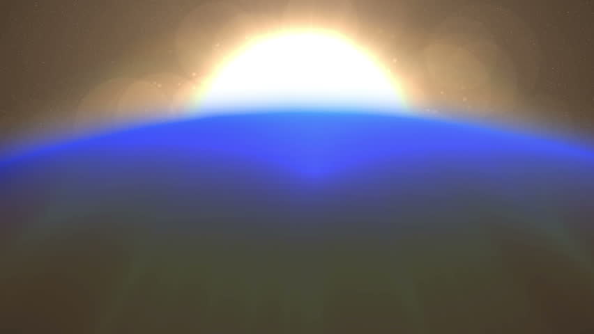 Sunrise from space, Sun shines over Earth planet star background