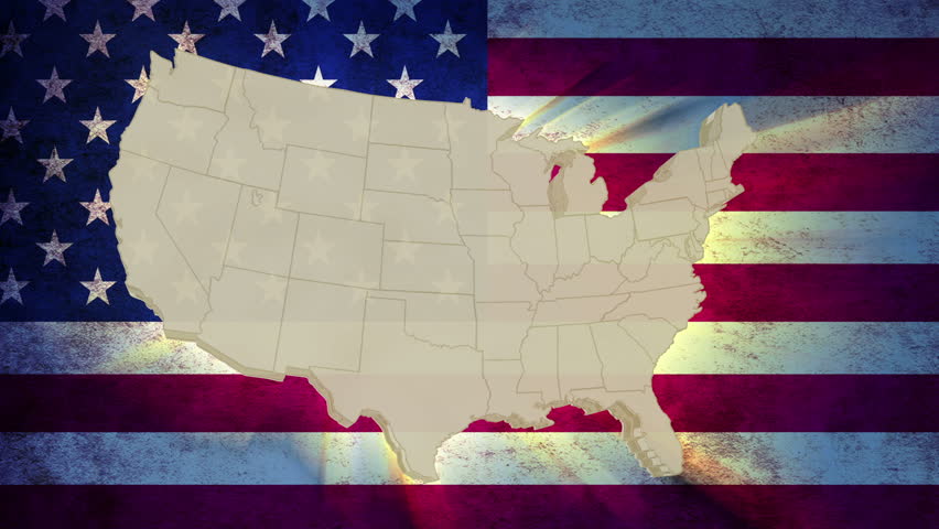 Unites States America map with national flag, old glory