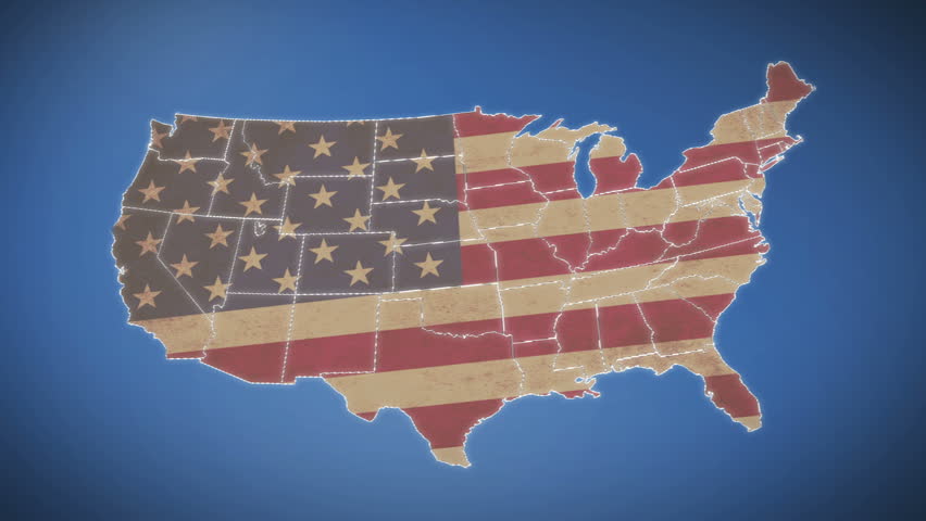 Unites States of America Map with Old Glory national flag