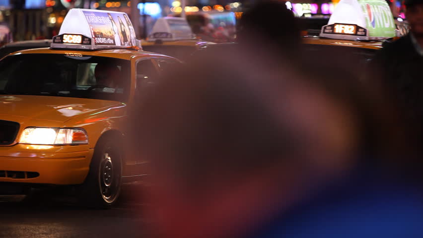 Taxi waiting for green light on Times Square Manhattan, New York City / HD1080 /