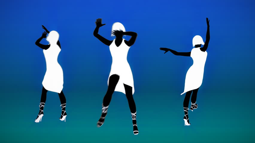 Silhouettes of three dancing girls. HD 1080p loop. 