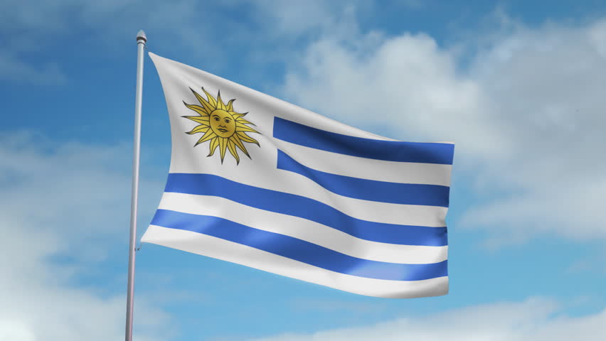 HD 1080p clip of a slow motion waving flag of Uruguay. Seamless, 12 seconds long