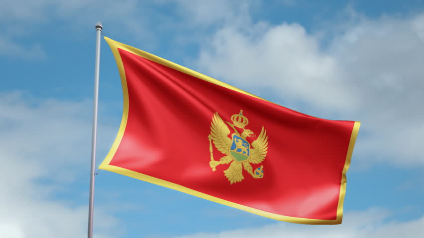 HD 1080p clip of a slow motion waving flag of Montenegro. Seamless, 12 seconds
