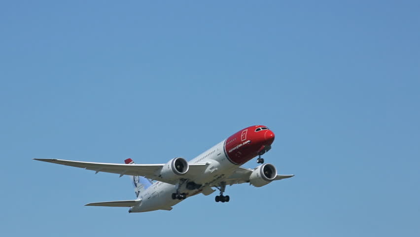 OSLO AIRPORT - JULY 8 2013: Norwegian Air Shuttle Boeing 787 Dreamliner take off