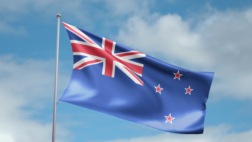 HD 1080p clip of a slow motion waving flag of New Zealand. Seamless, 12 seconds
