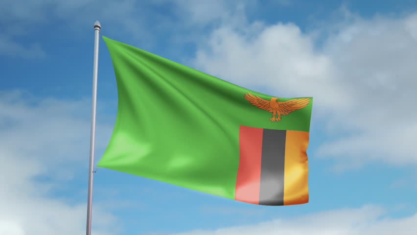 HD 1080p clip of a slow motion waving flag of Zambia. Seamless, 12 seconds long