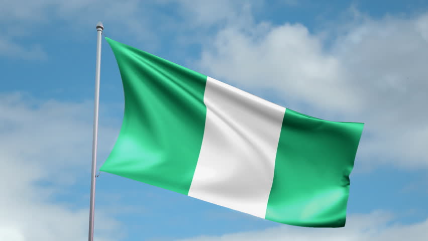 HD 1080p clip of a slow motion waving flag of Nigeria. Seamless, 12 seconds long
