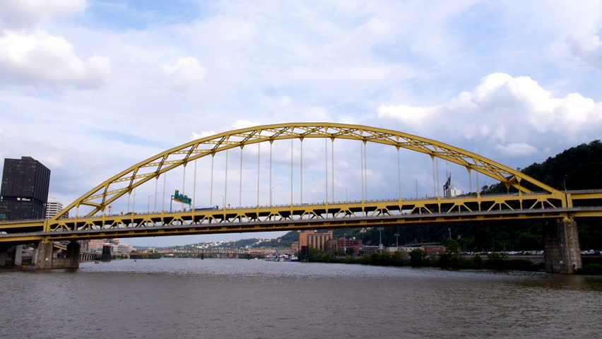 Traveling under the Fort Pitt Bridge over the Monongahela River in downtown