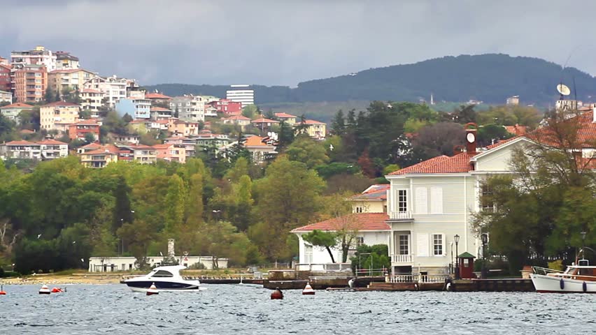 Waterside houses along Bosphorus Coastline. Pasabahce, Istanbul.
