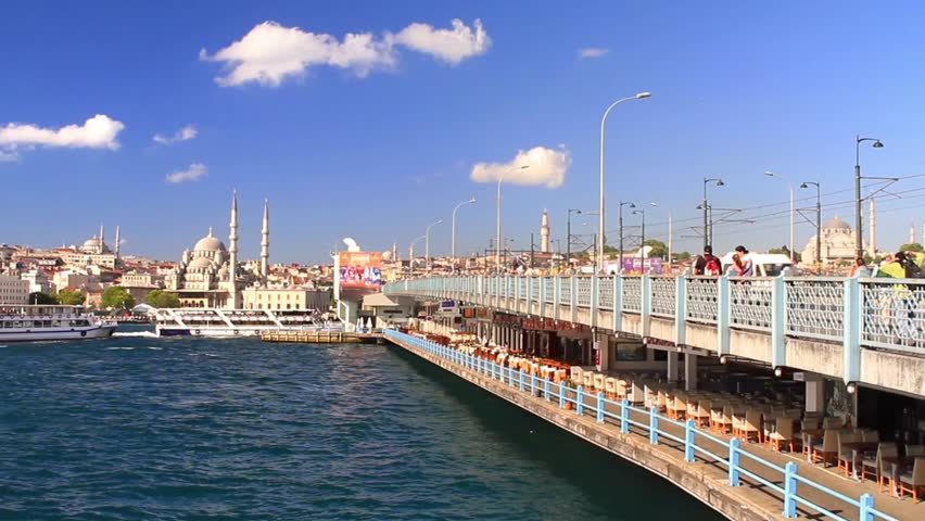 Yenicami and Galata Bridge in Istanbul, Turkey
