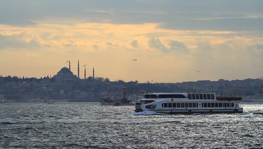 Boats sailing from Goldenhorn in Istanbul, Turkey. 