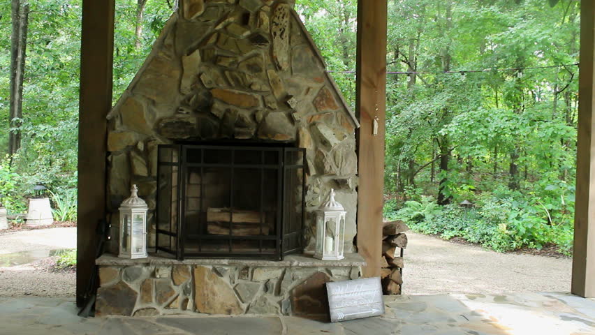 A Lovely Outdoor Stone Fireplace Stock Footage Video 100