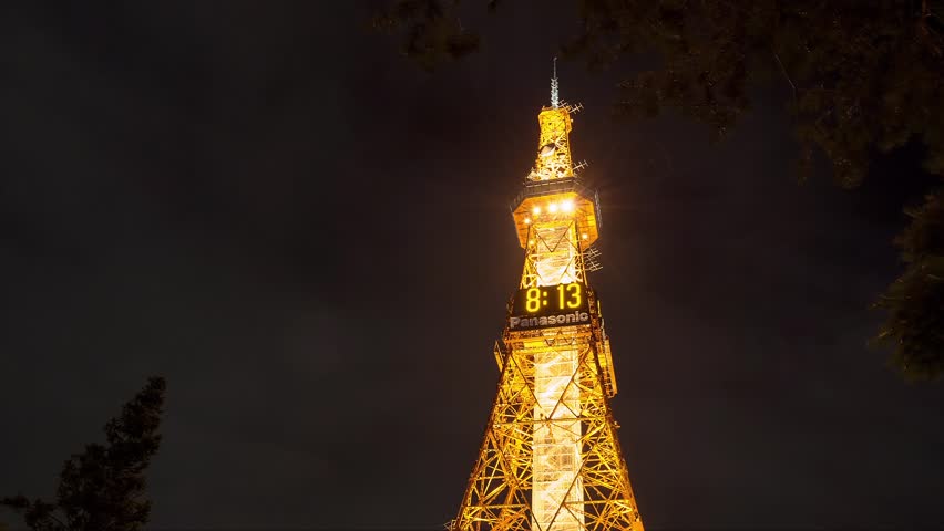 SAPPORO, JAPAN - AUGUST. 10 : Time lapse of illuminated Sapporo TV Tower at