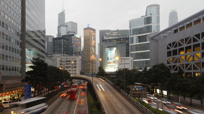 Hong Kong landmark and city traffic at night