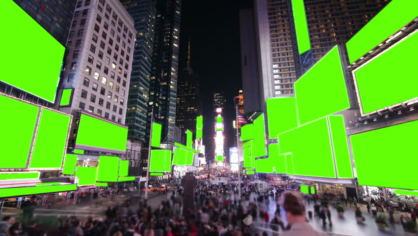 Time lapse of bustling crowds and traffic and the famous advertising billboards at Times Square, New York. With green screen for your own messages. Royalty-Free Stock Footage #4430315