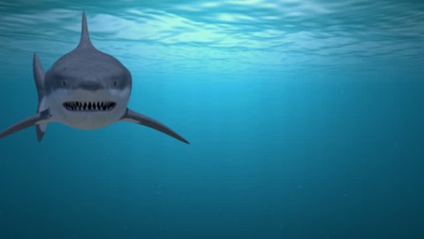 A Great white shark attacks the camera. High quality animation created in Maya.