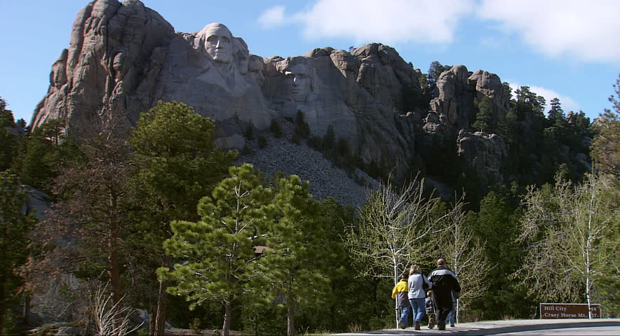 View of Mount Rushmore monument with family, South Dakota