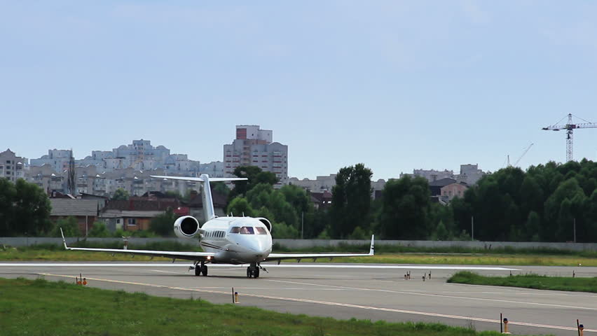 Business jet Bombardier Challenger on the runway