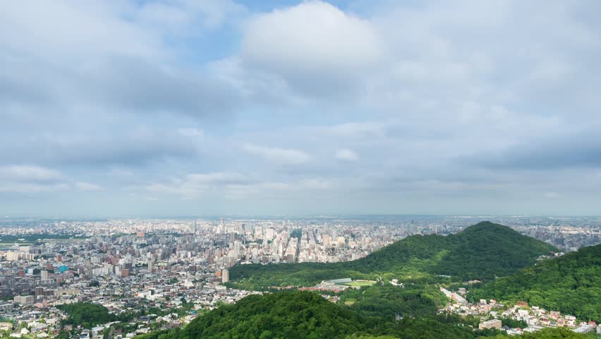 Time lapse of Sapporo cityscape.taken from the top of Mt.Okurayama