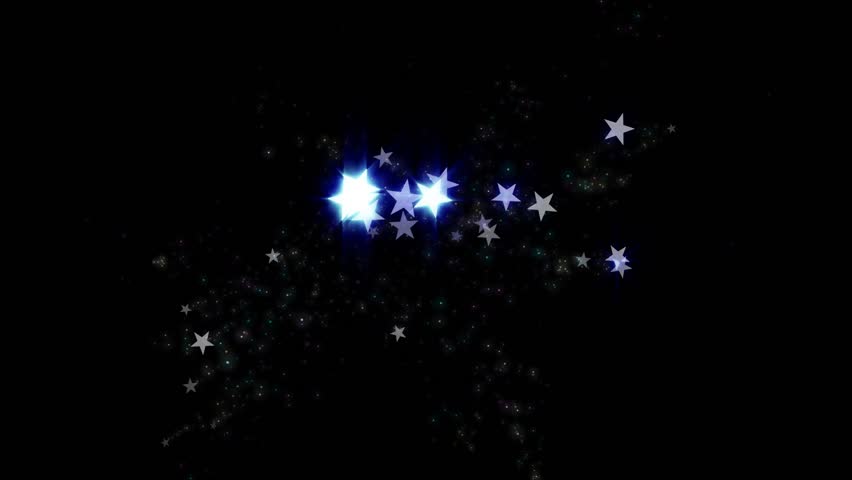 Sparkling stars spinning around a black background. Seamlessly loops.