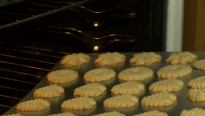 Cookies coming out of the oven.