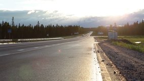 Empty road early morning in Karelia, Russia 1920x1080 hd video. White nights period

