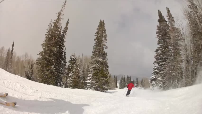 Downhill skiing at a beautiful mountain resort