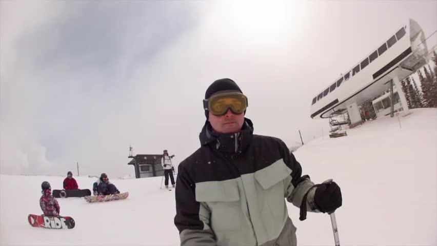 Downhill skiing at a beautiful mountain ski resort after a fresh snowfall