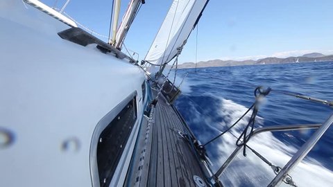 Sailing in the wind through the waves (HD) Sailing boat shot in full HD