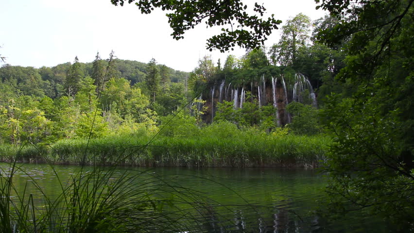 waterfall and lake in the forest, 