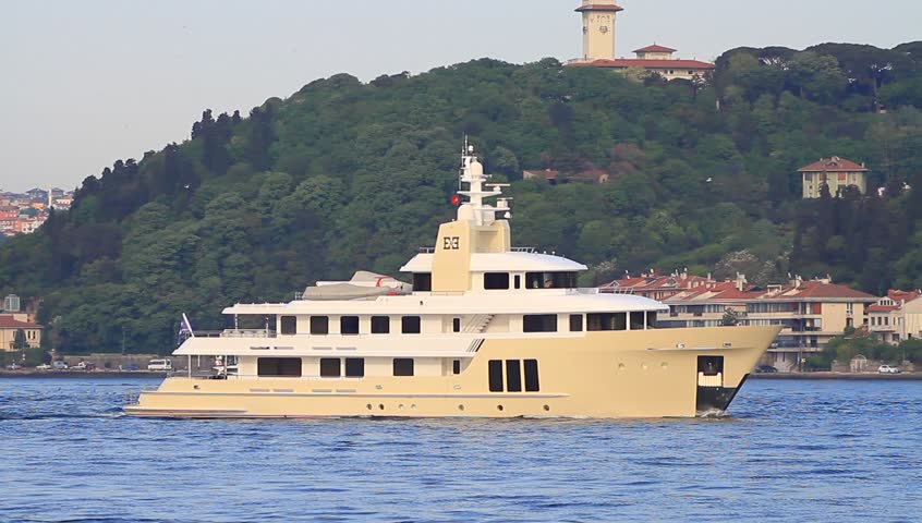 Luxury yacht cruising into Bosporus waters