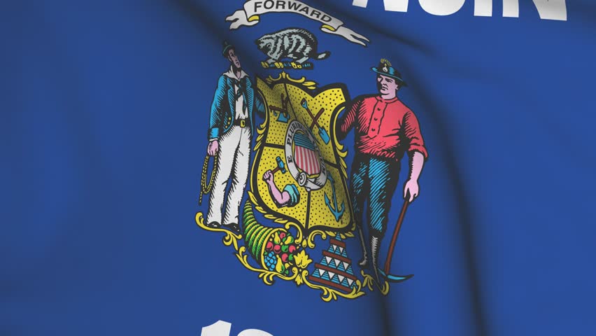 Seamless looping high definition video closeup of the flag of the US State of Wisconsin with accurate design and colors and a detailed fabric texture. 