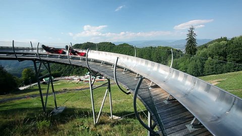 Bobsled track up the hill with perfect view